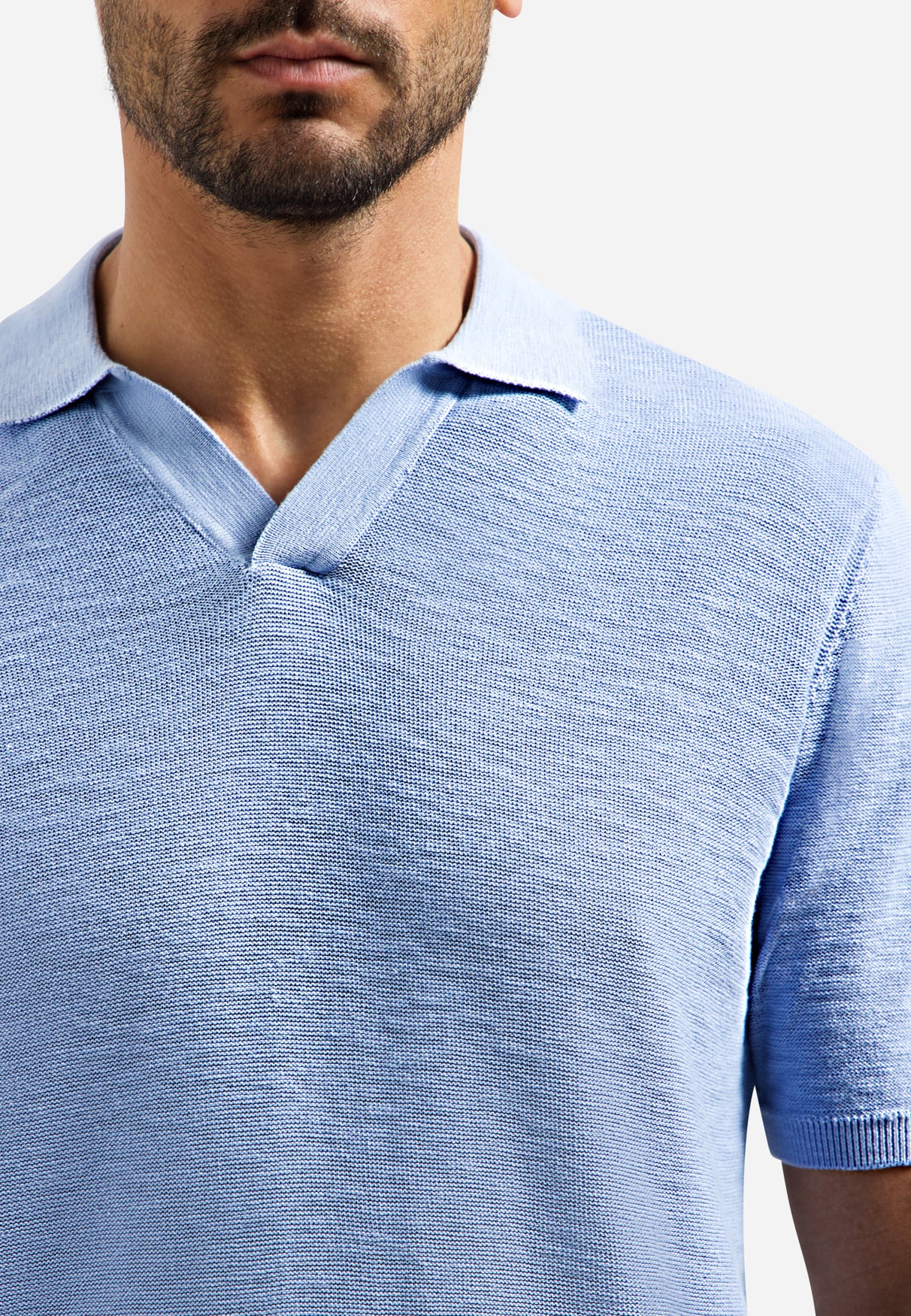 Knitted V-neck polo shirt | Blue