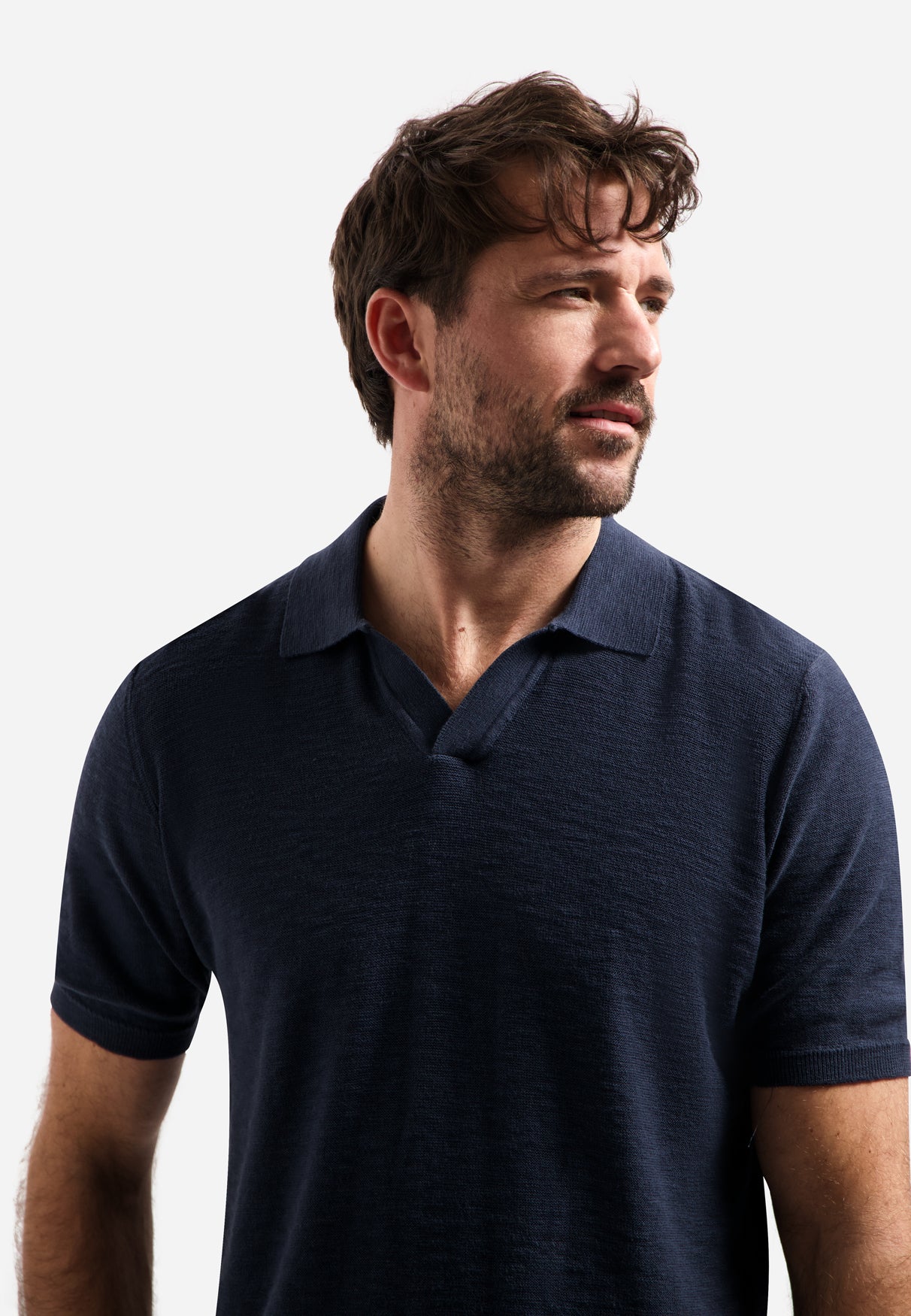 Knitted V-neck polo shirt | Night