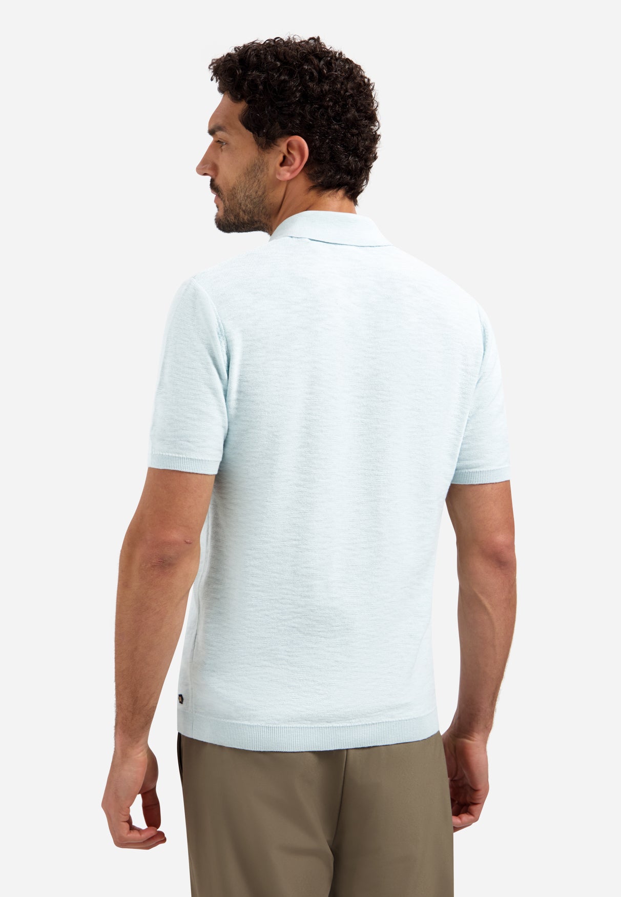 Knitted V-neck polo shirt | Sky