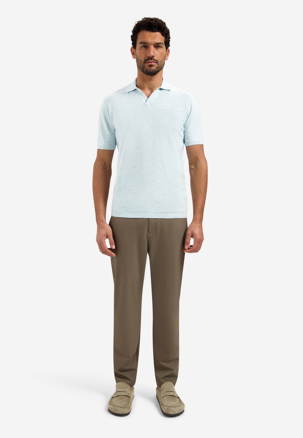 Knitted V-neck polo shirt | Sky