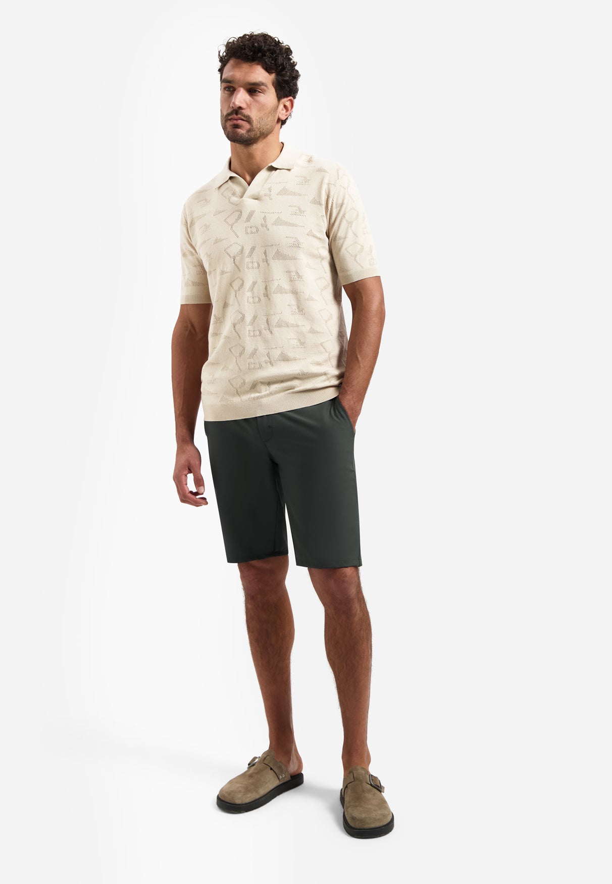 Knitted jacquard polo shirt | Desert