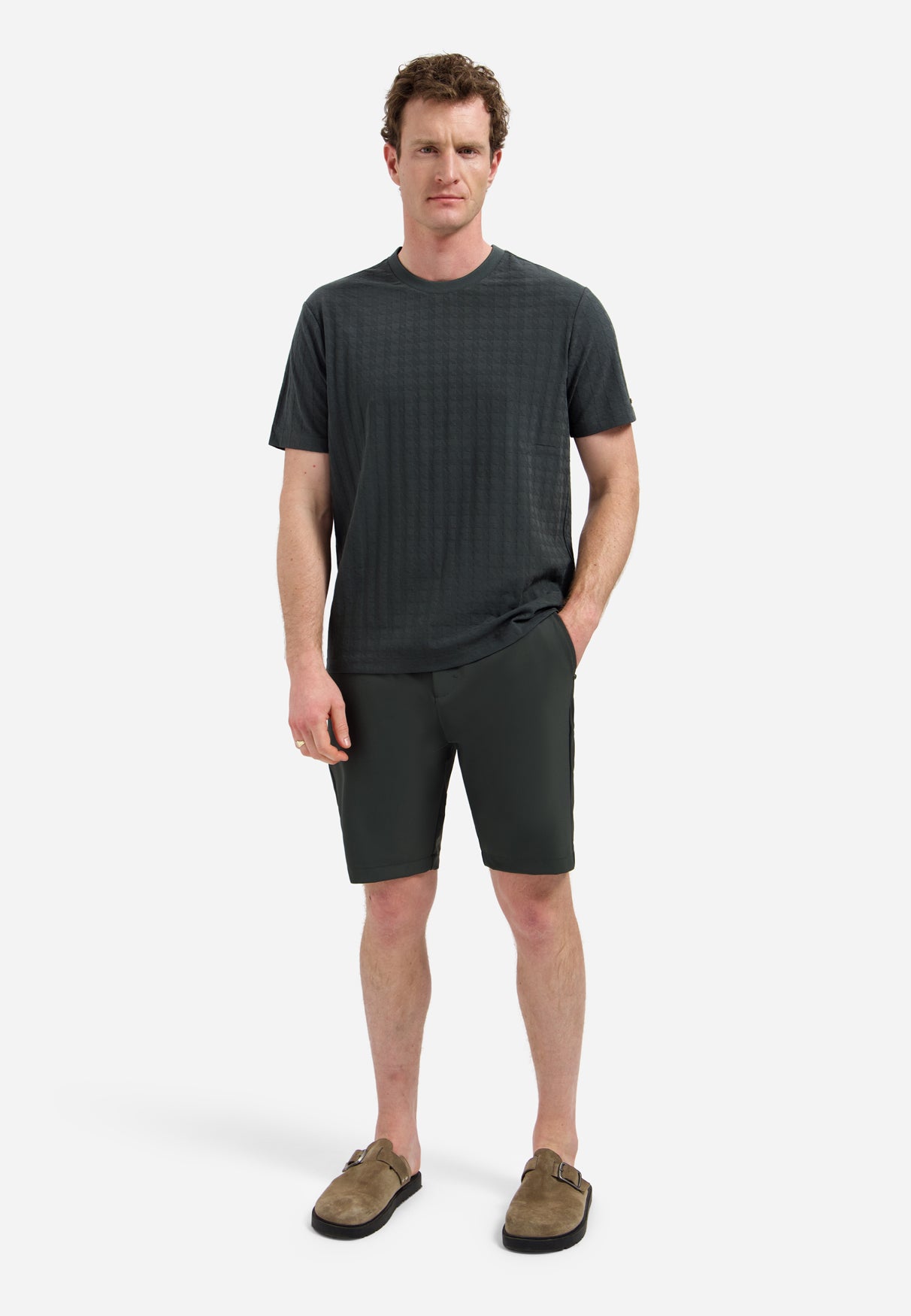 Plain T-shirt with relief texture | Dark Steel