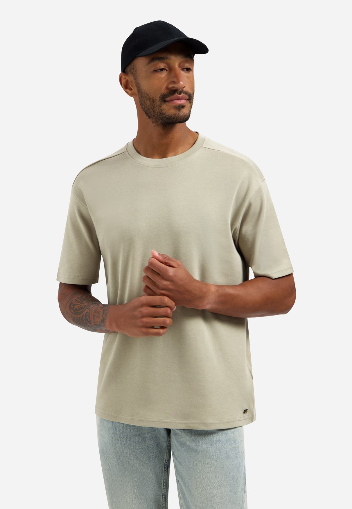 Interlock T-shirt with round neck | Taupe