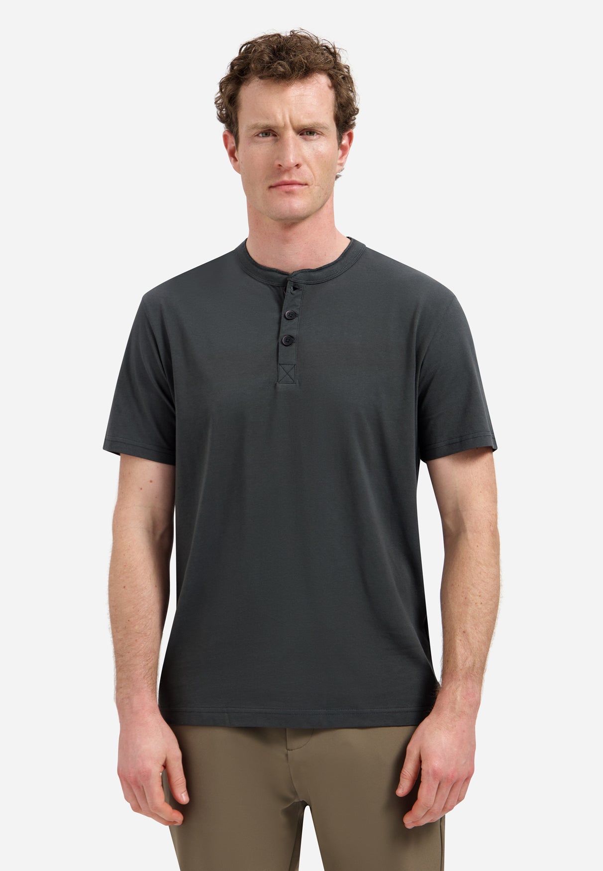 Melange T-shirt with button closure | Dark Steel