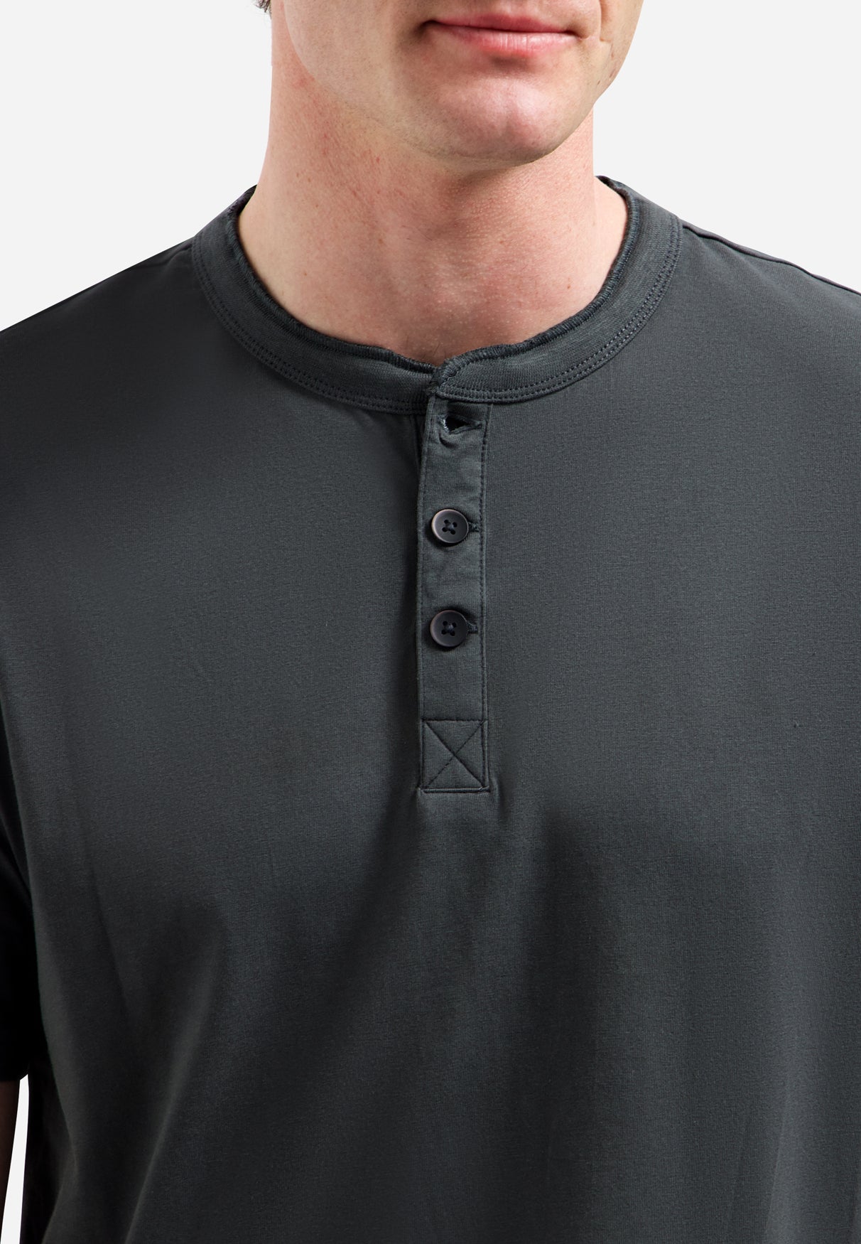 Melange T-shirt with button closure | Dark Steel