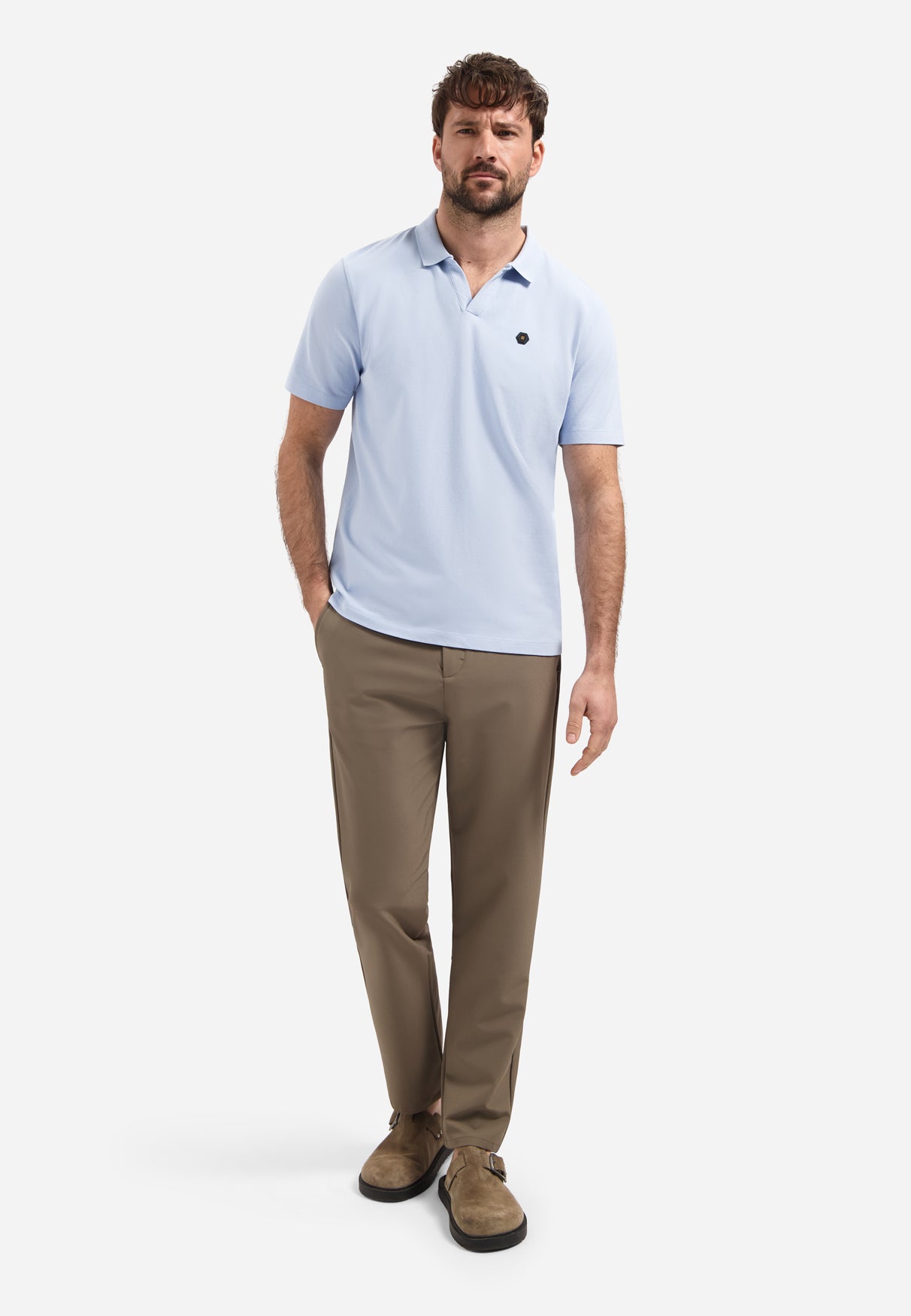 Basic polo shirt with V-neck | Blue