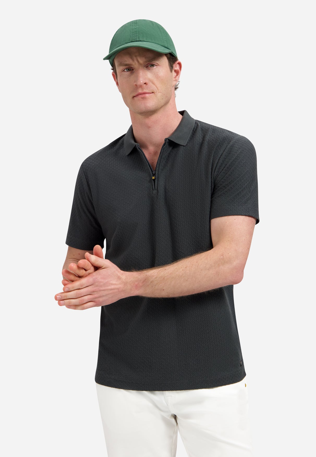 Jacquard polo shirt with a zipper | Dark Steel