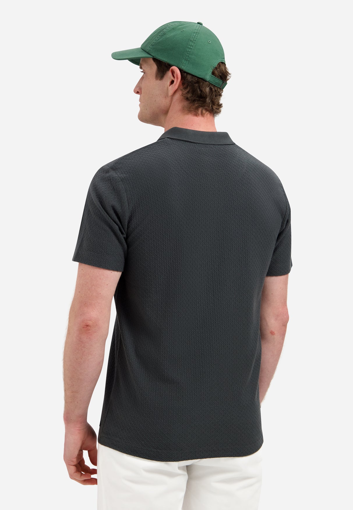 Jacquard polo shirt with a zipper | Dark Steel