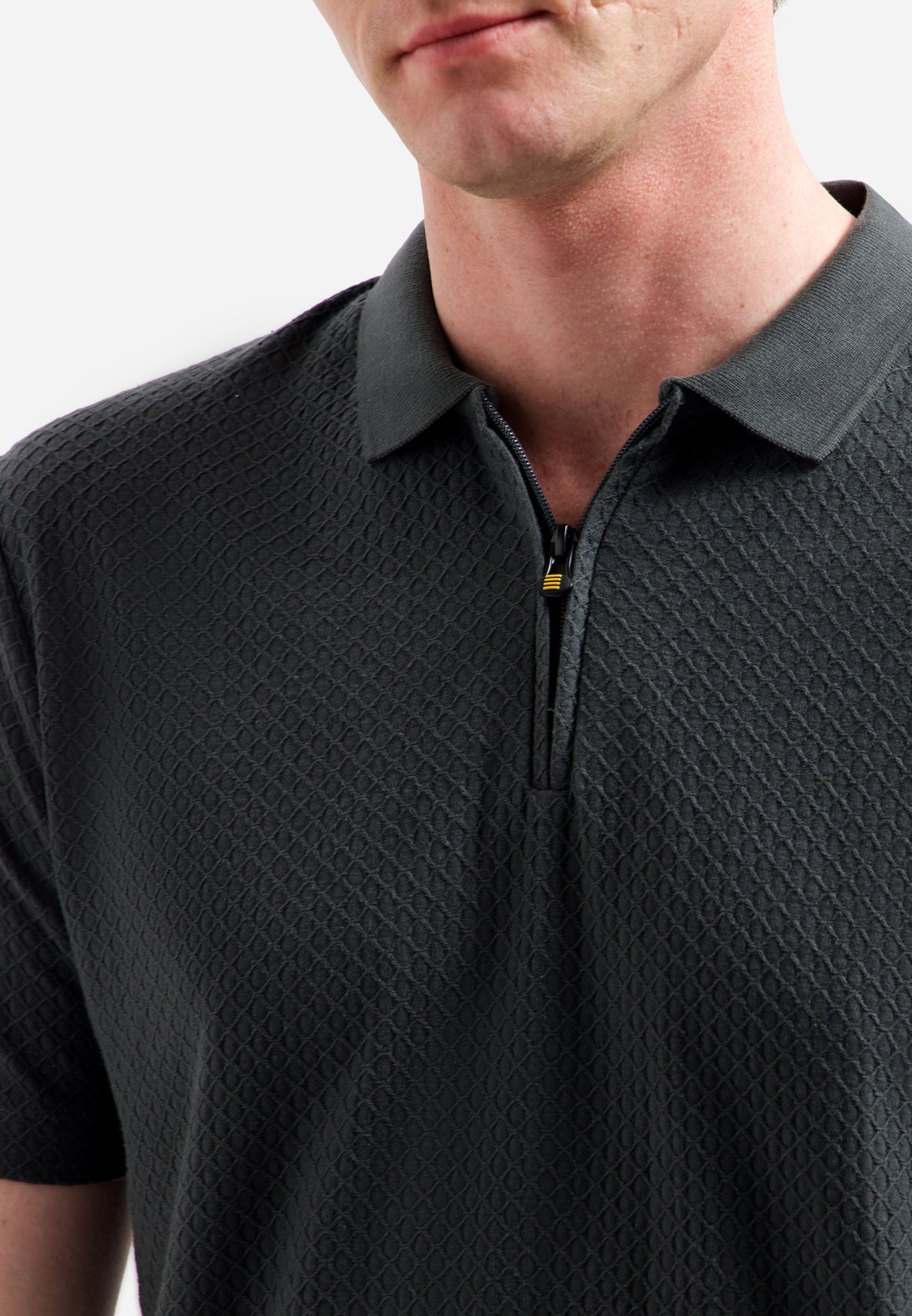 Jacquard polo shirt with a zipper | Dark Steel