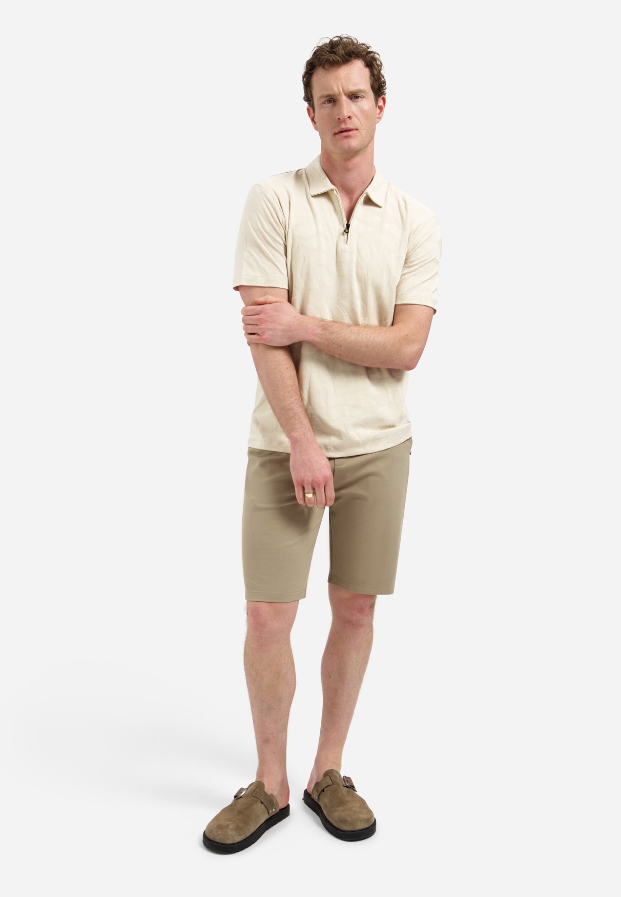 Jacquard polo shirt with half-zip | Desert