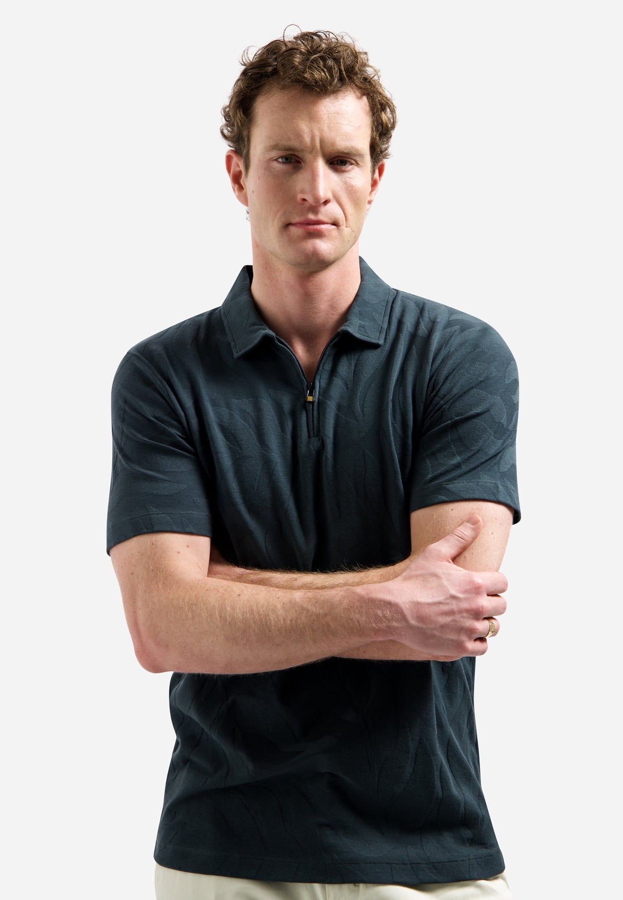 Jacquard polo shirt with half-zip | Dark Steel
