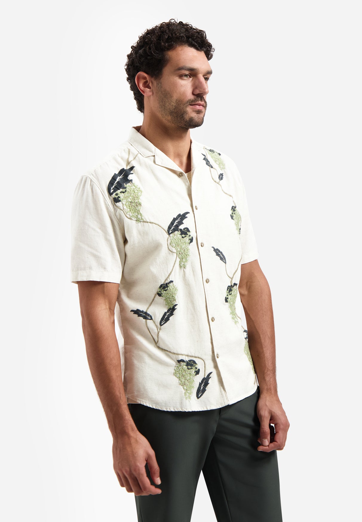 Embroidered short-sleeved shirt | Green
