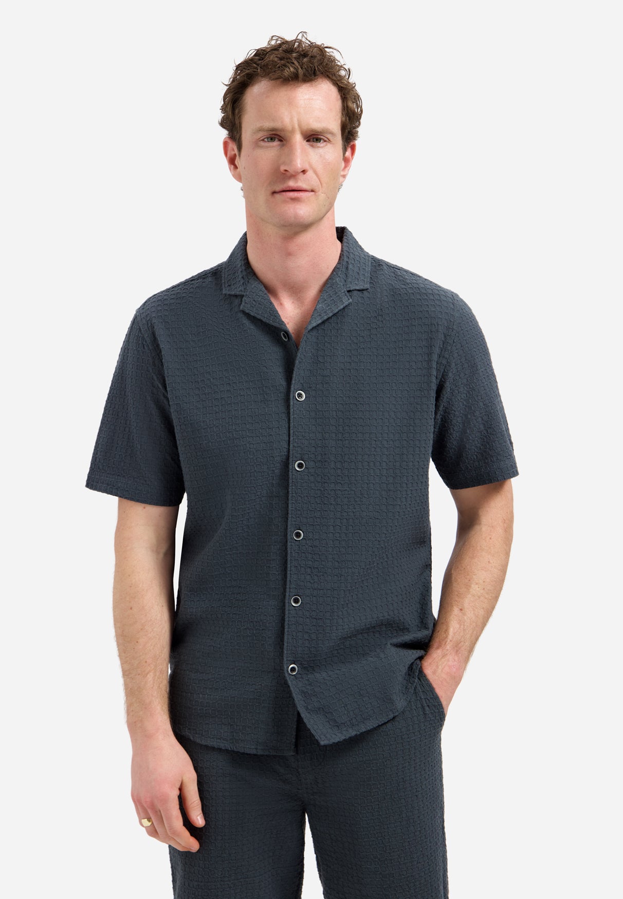 Cotton short-sleeved shirt | Dark Steel