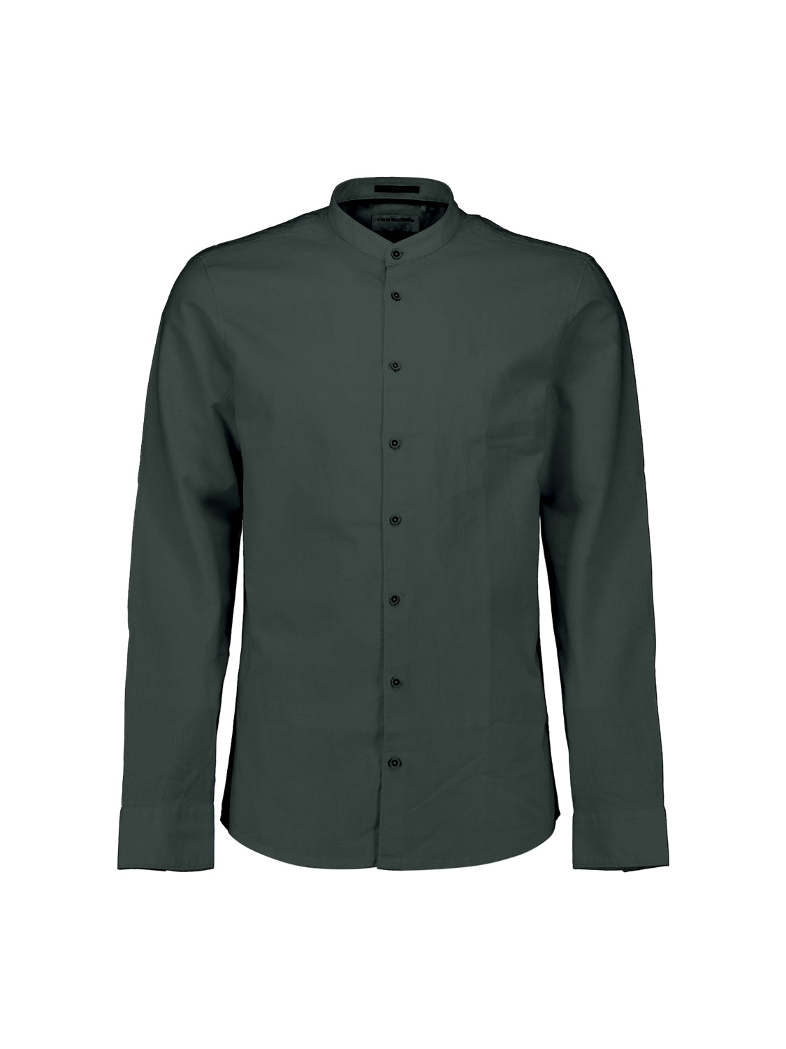 Linen-blend shirt with a stand-up collar | Dark Steel