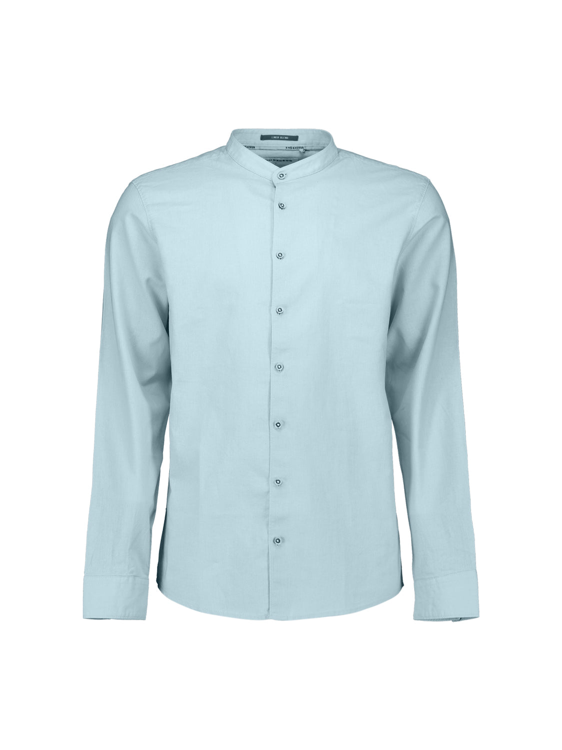 Linen-blend shirt with a stand-up collar | Sky