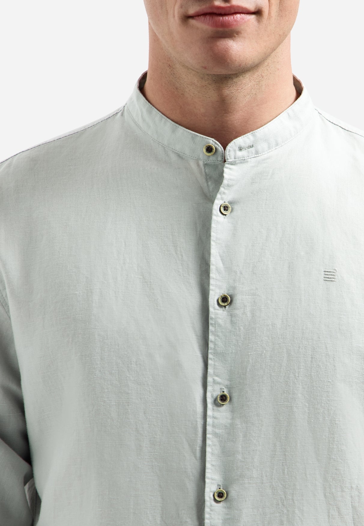 Linen-blend shirt with a stand-up collar | Dusty Green