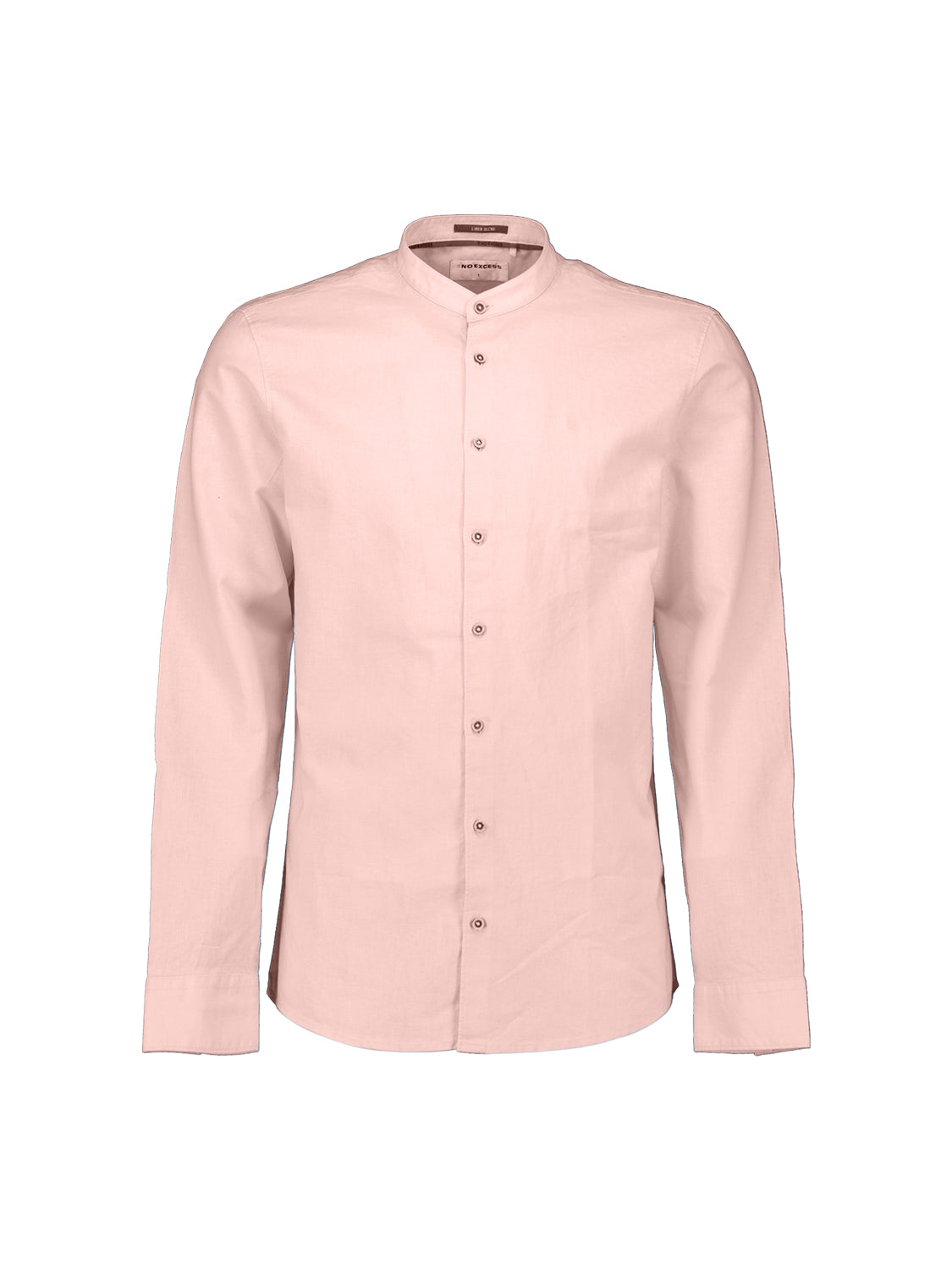 Linen-blend shirt with a stand-up collar. | Soft Pink