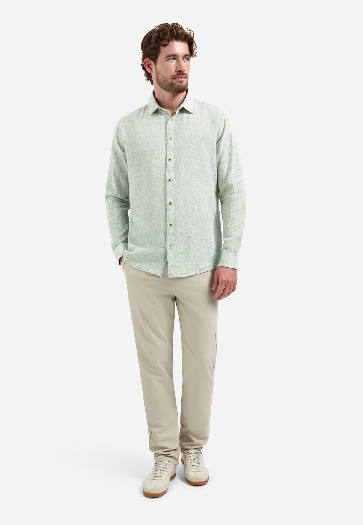 Two-tone linen blend shirt | Green