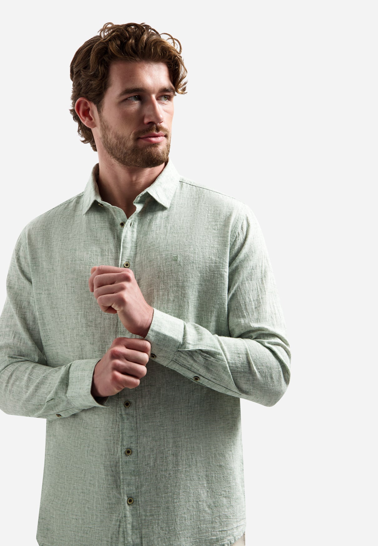 Two-tone linen blend shirt | Green