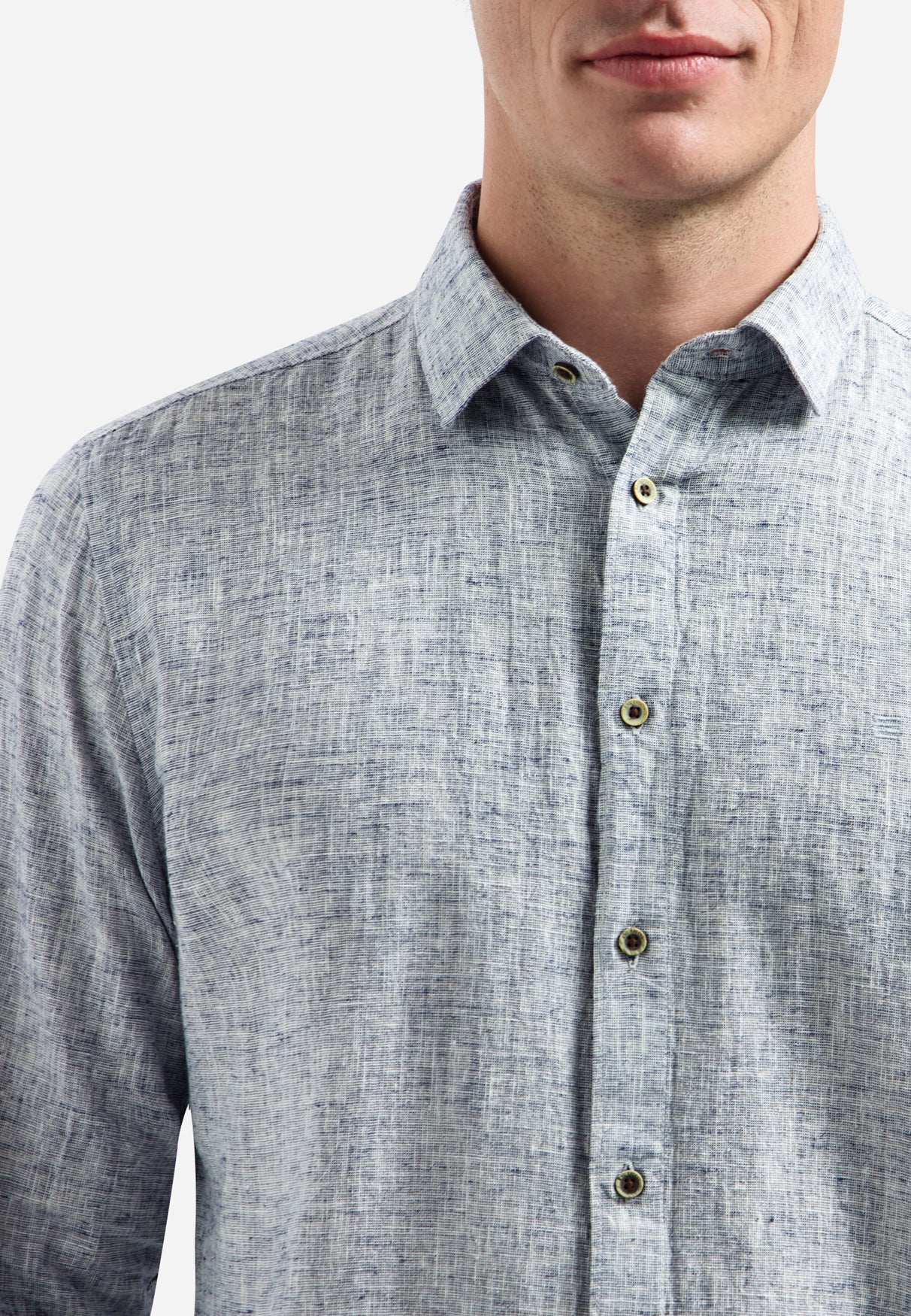 Two-tone linen blend shirt | Indigo Blue
