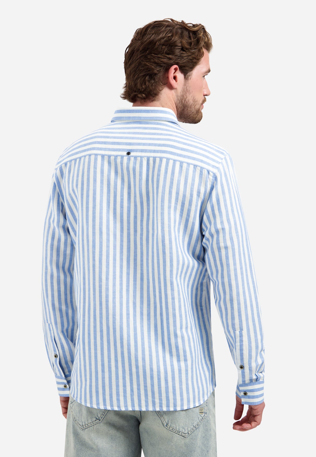 Linen-blend shirt with wide stripes | Blue
