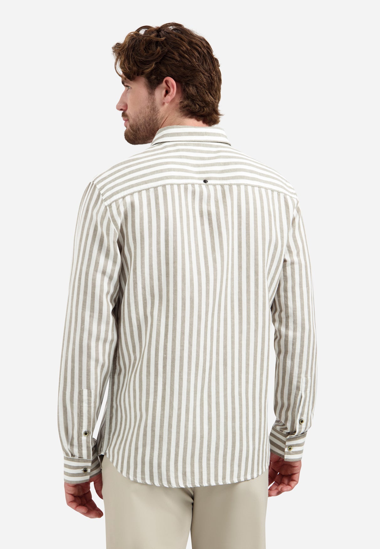 Linen-blend shirt with wide stripes | Taupe