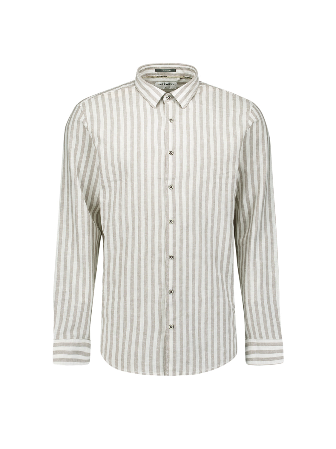 Linen-blend shirt with wide stripes | Taupe