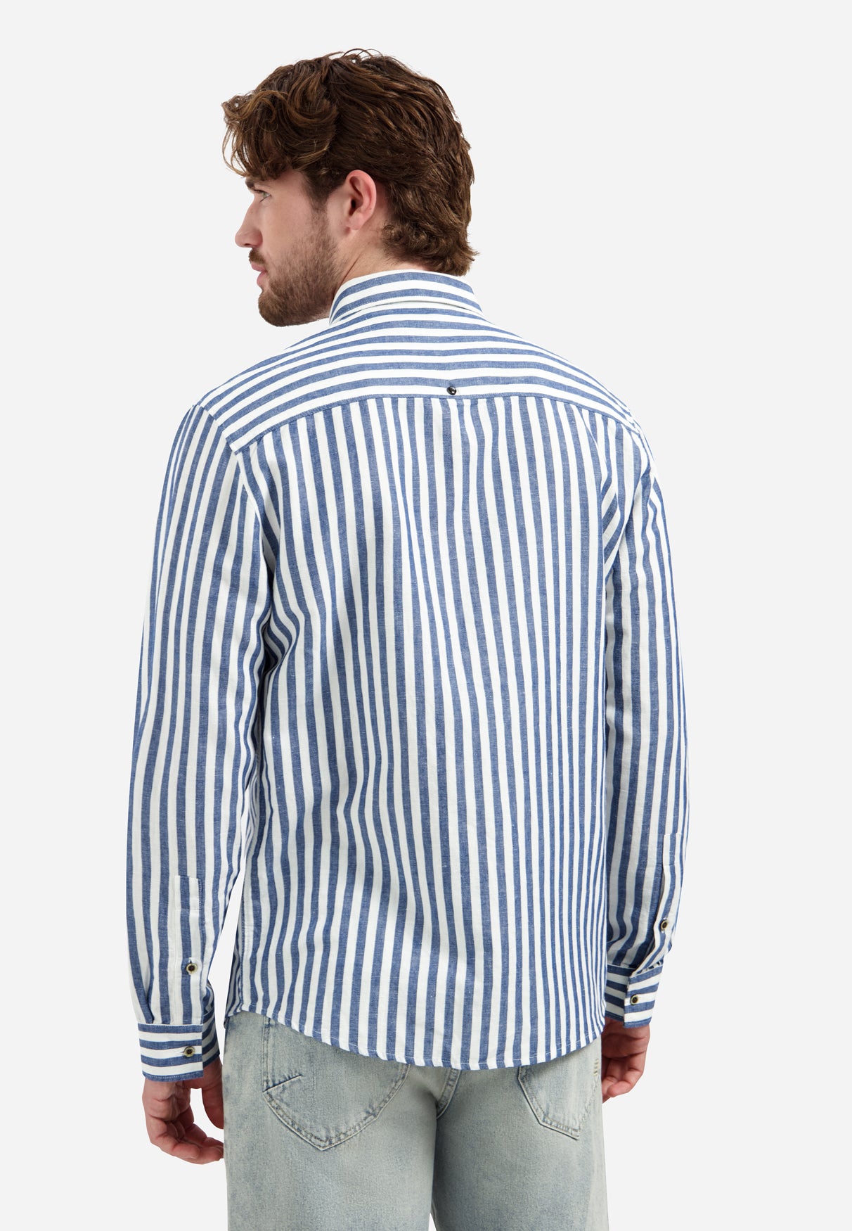 Linen-blend shirt with wide stripes | Indigo Blue