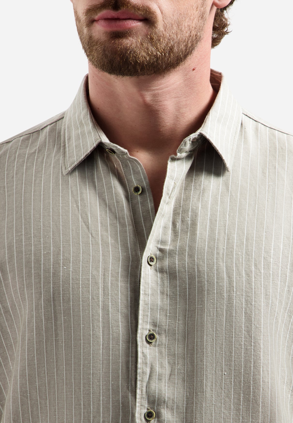 Linen blend shirt with fine stripes | Taupe