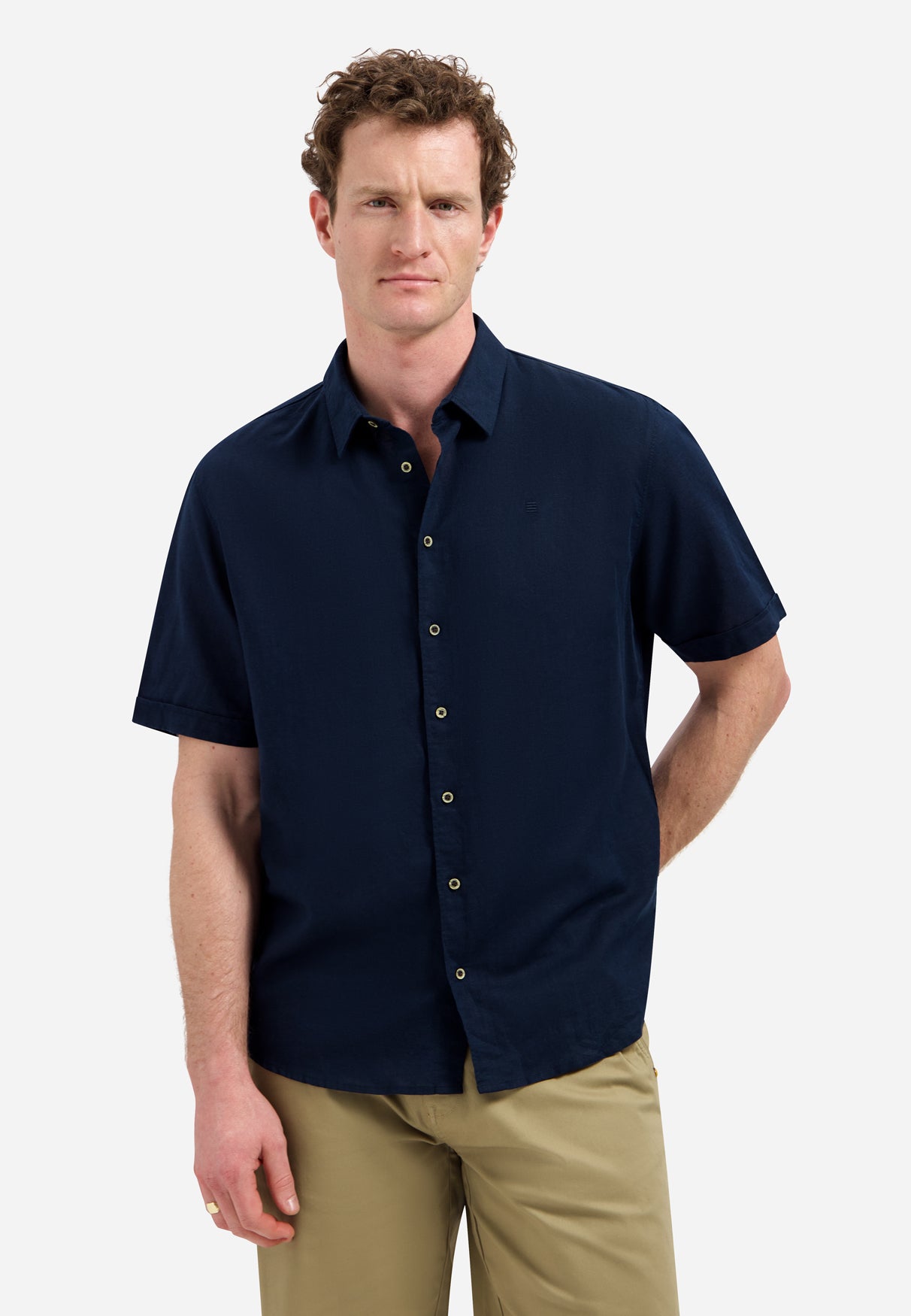 Short-sleeved linen blend shirt | Night
