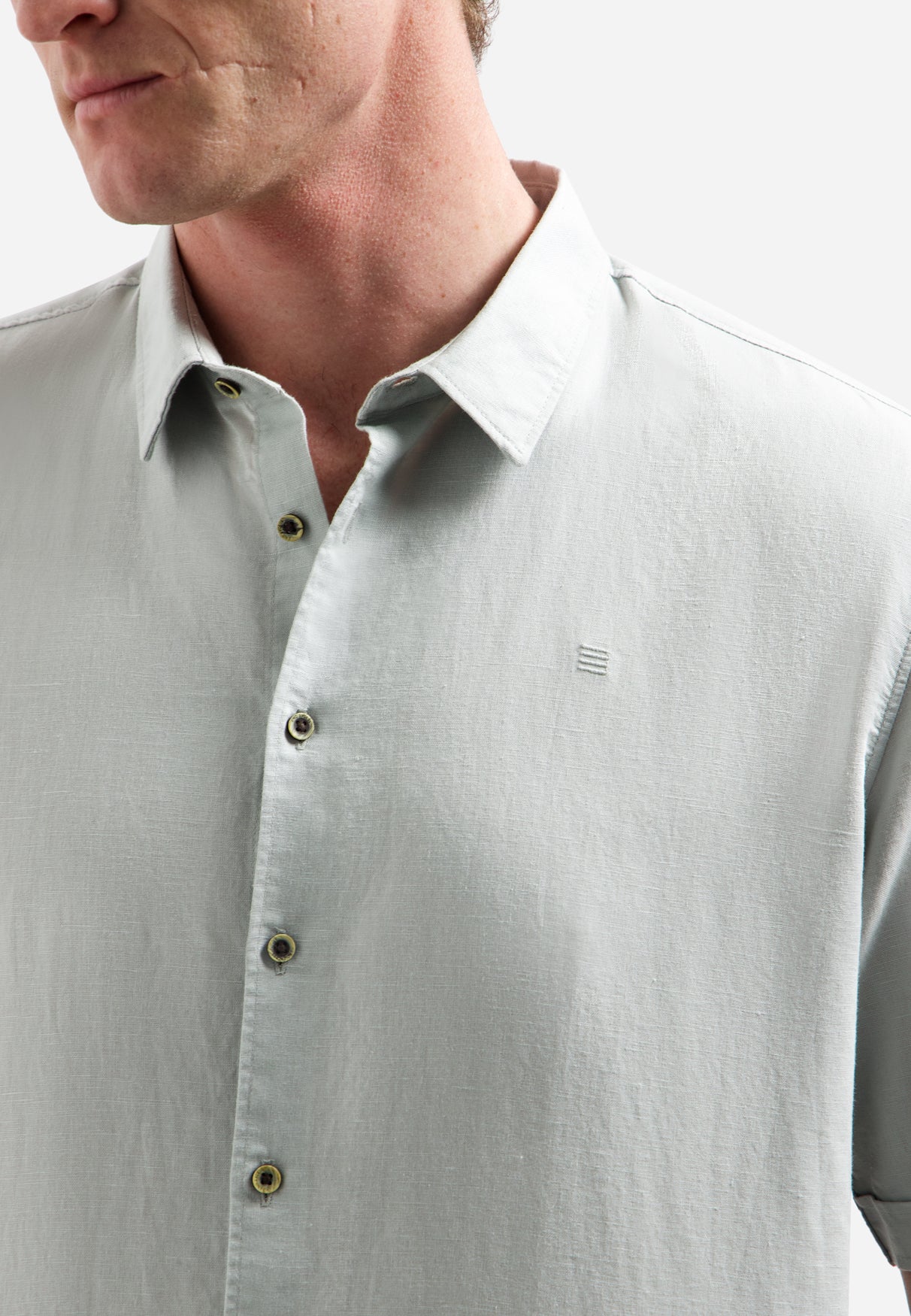 Short-sleeved linen blend shirt | Dusty Green