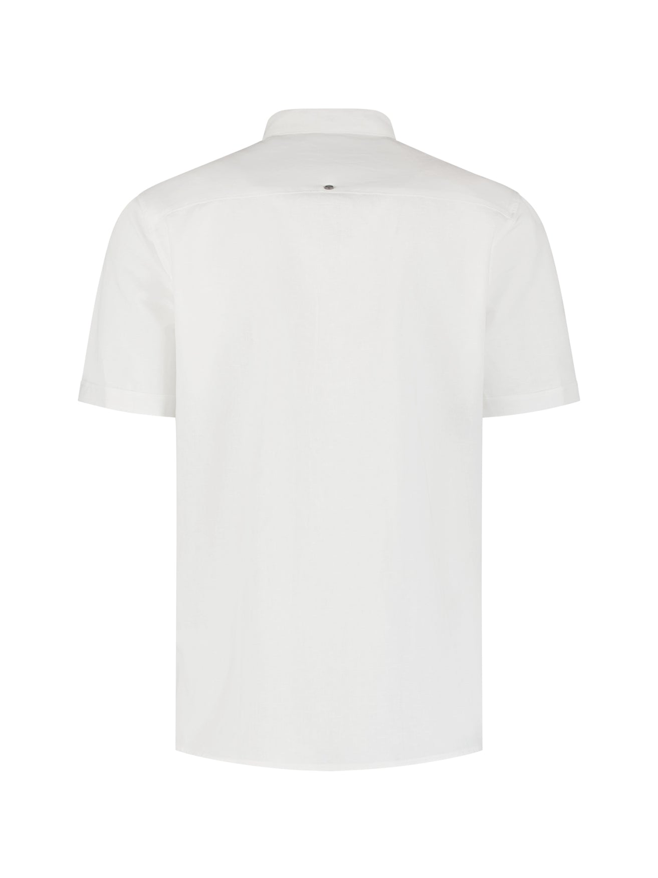 Linen blend shirt with short sleeves and a stand-up collar | White