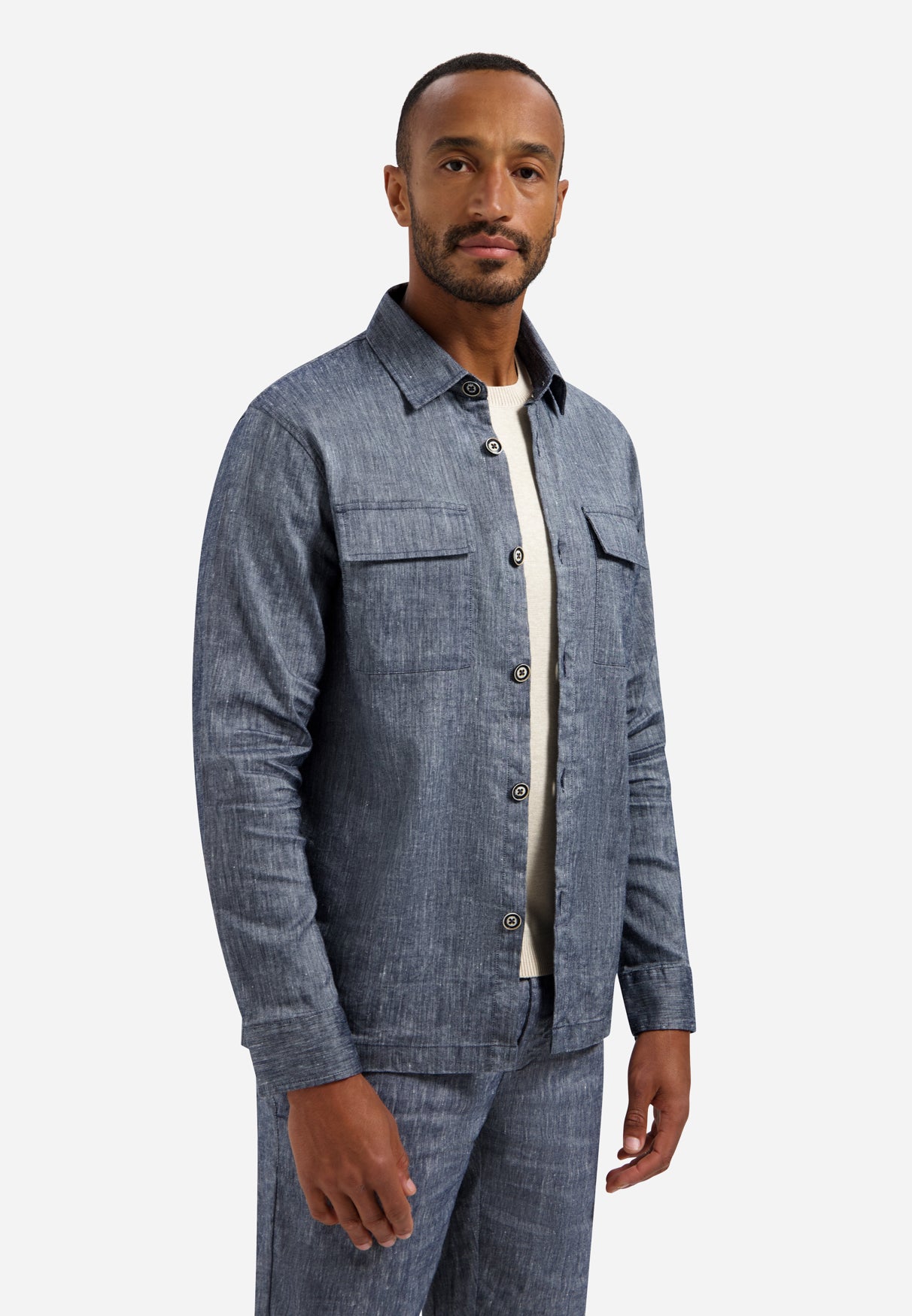 Two-tone linen overshirt | Night