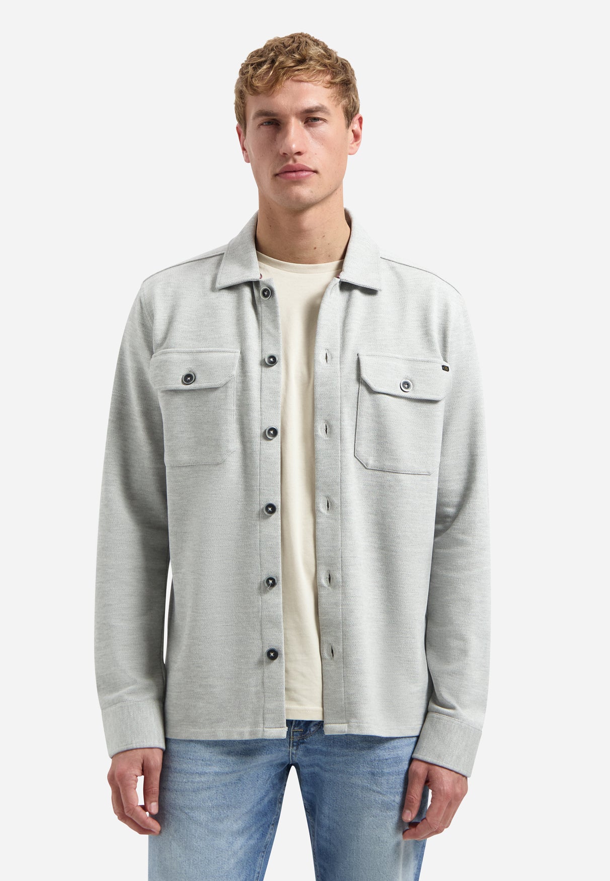 Jersey twill overshirt. | Grey Melange