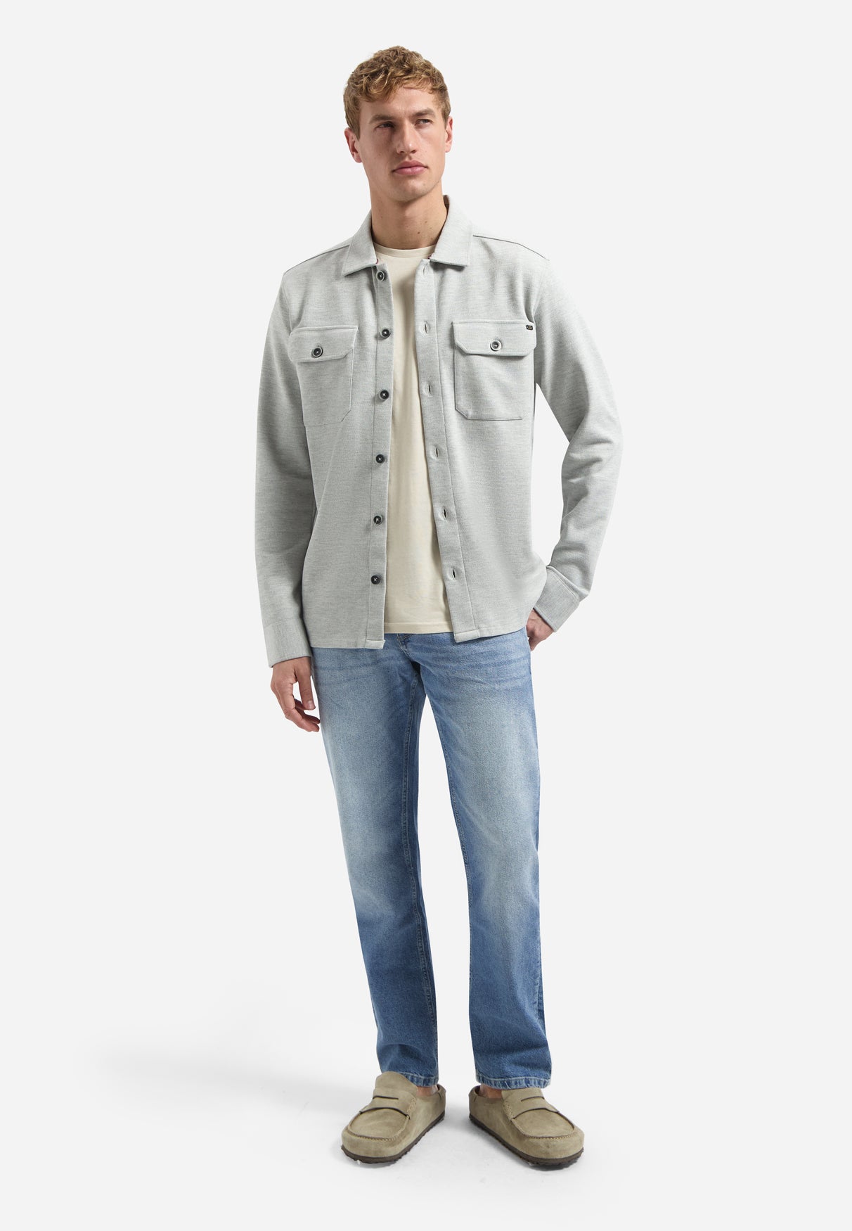 Jersey twill overshirt. | Grey Melange