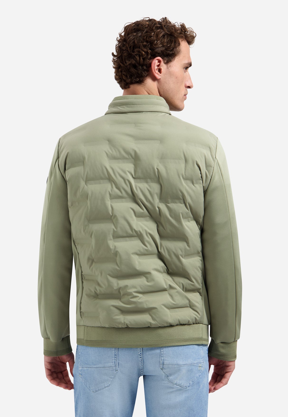 Short padded jacket with knit details | Light Army