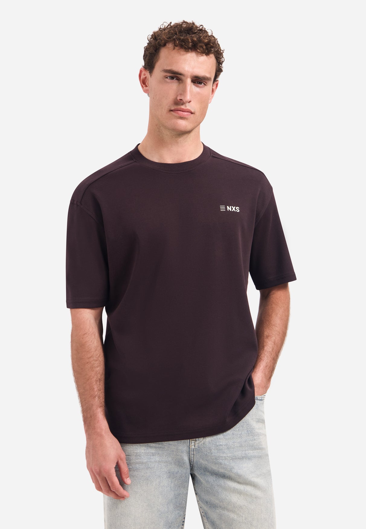 Short-sleeve crewneck T-shirt with back print | Dark Brown