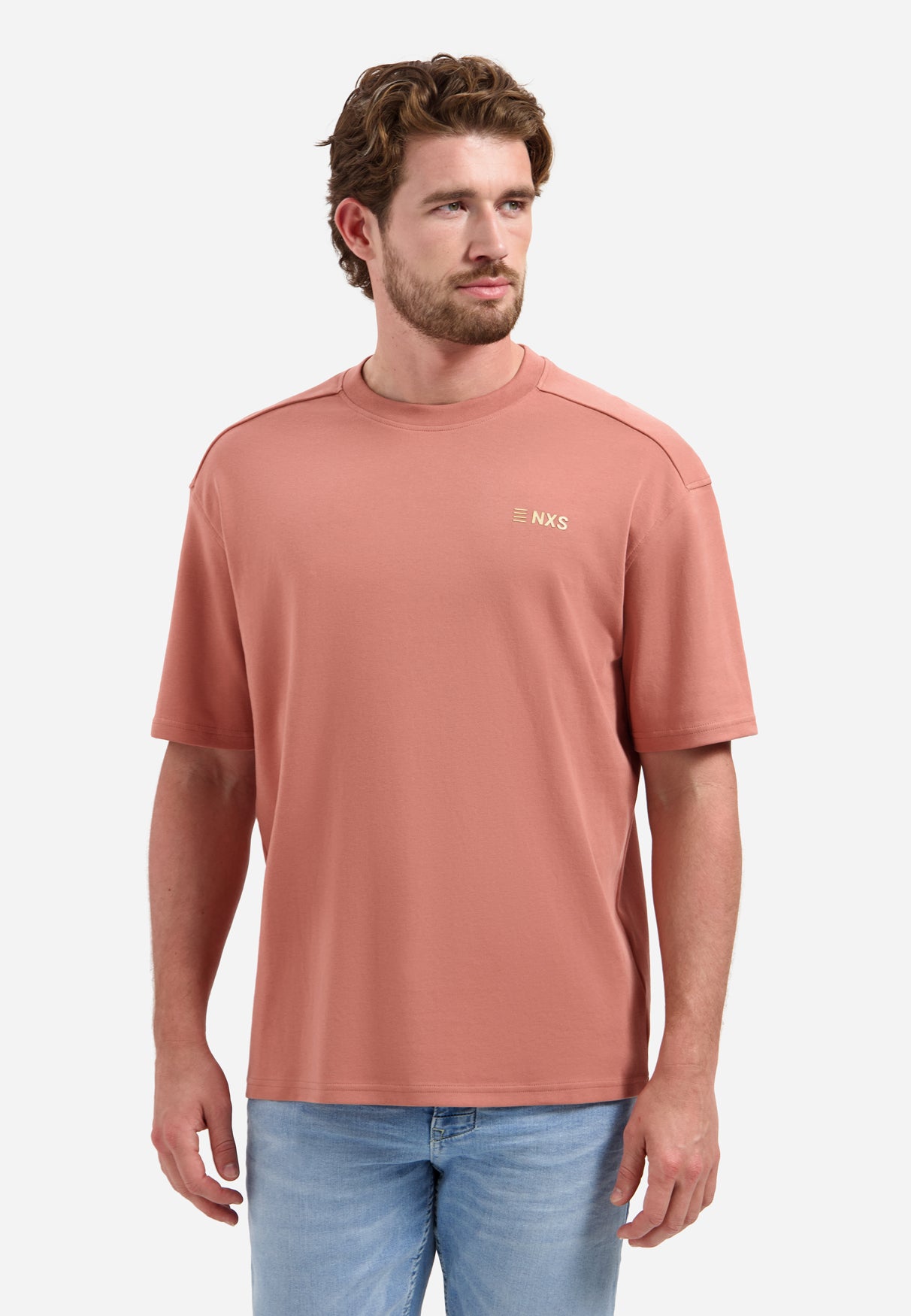 Short-sleeve crewneck T-shirt with back print | Coral