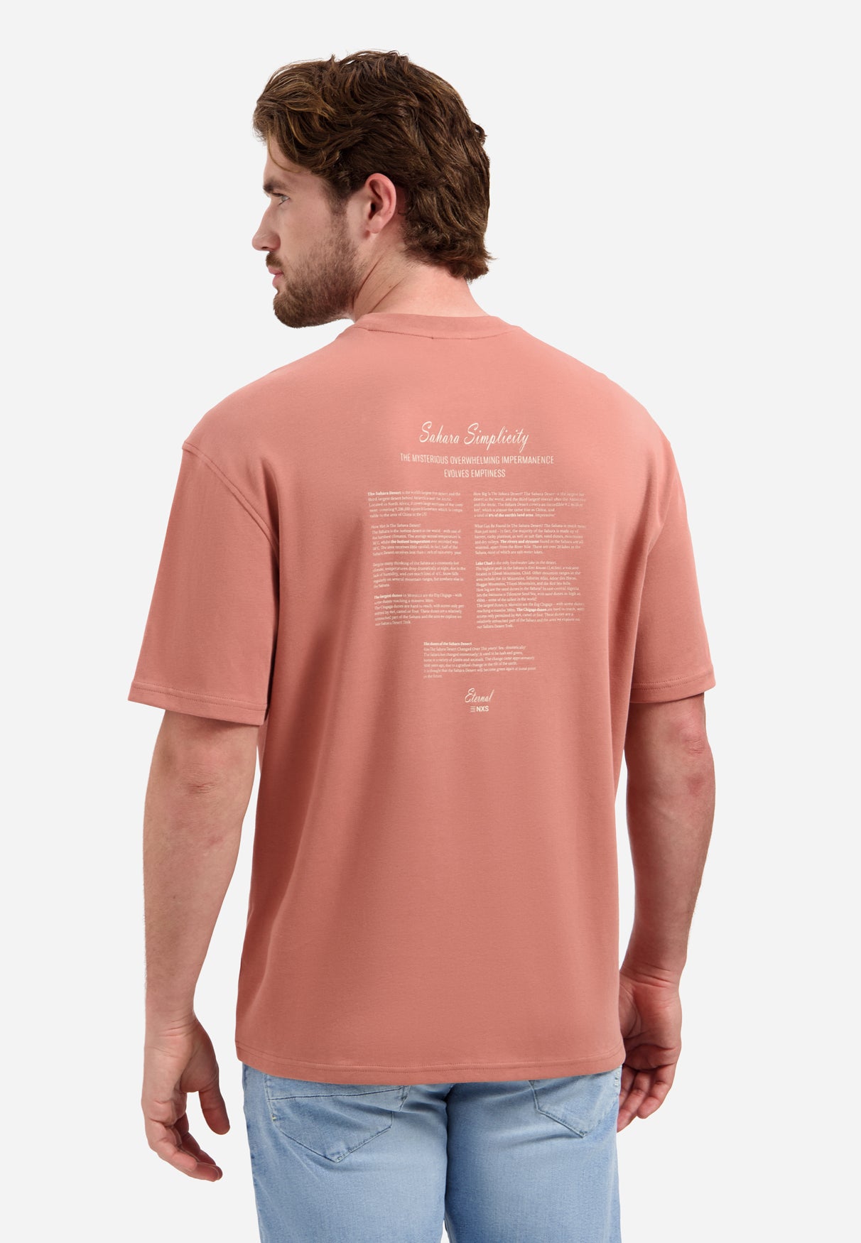 Short-sleeve crewneck T-shirt with back print | Coral