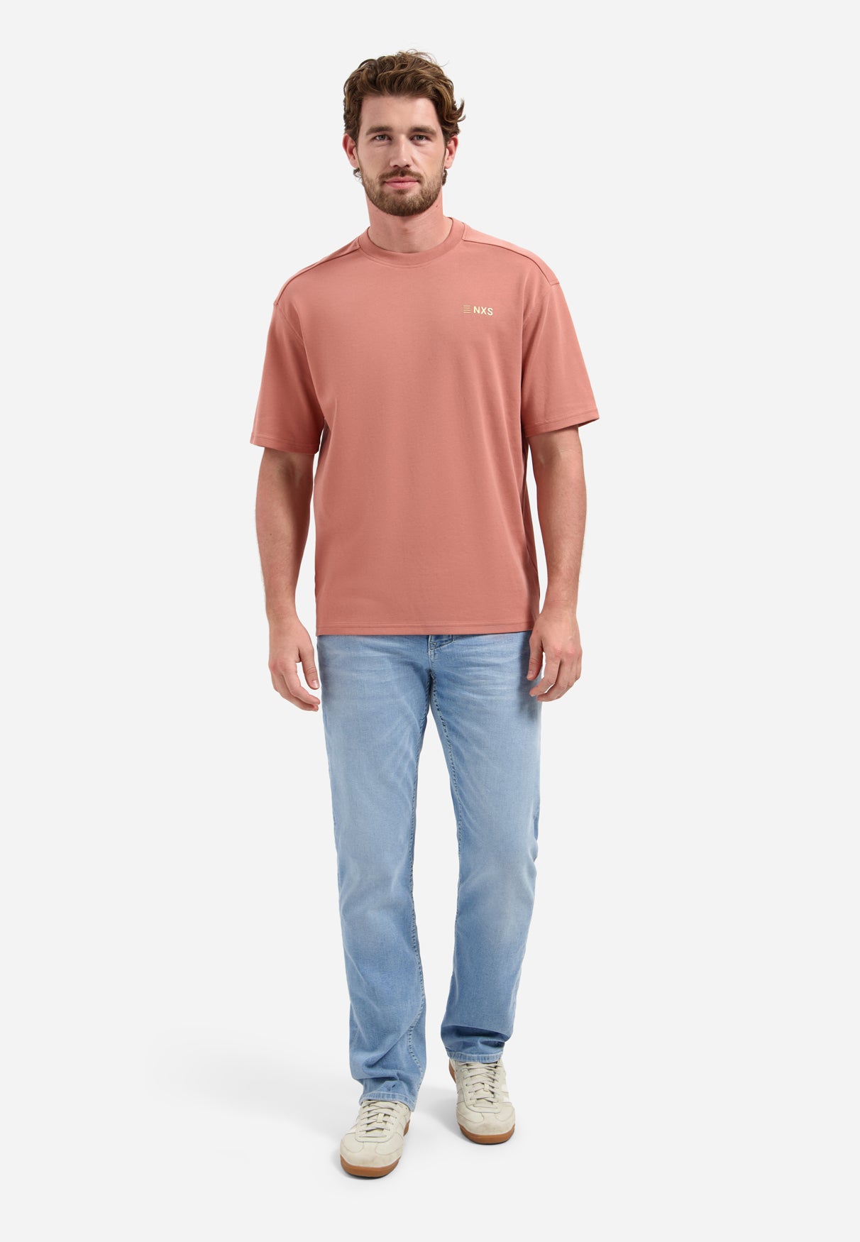 Short-sleeve crewneck T-shirt with back print | Coral