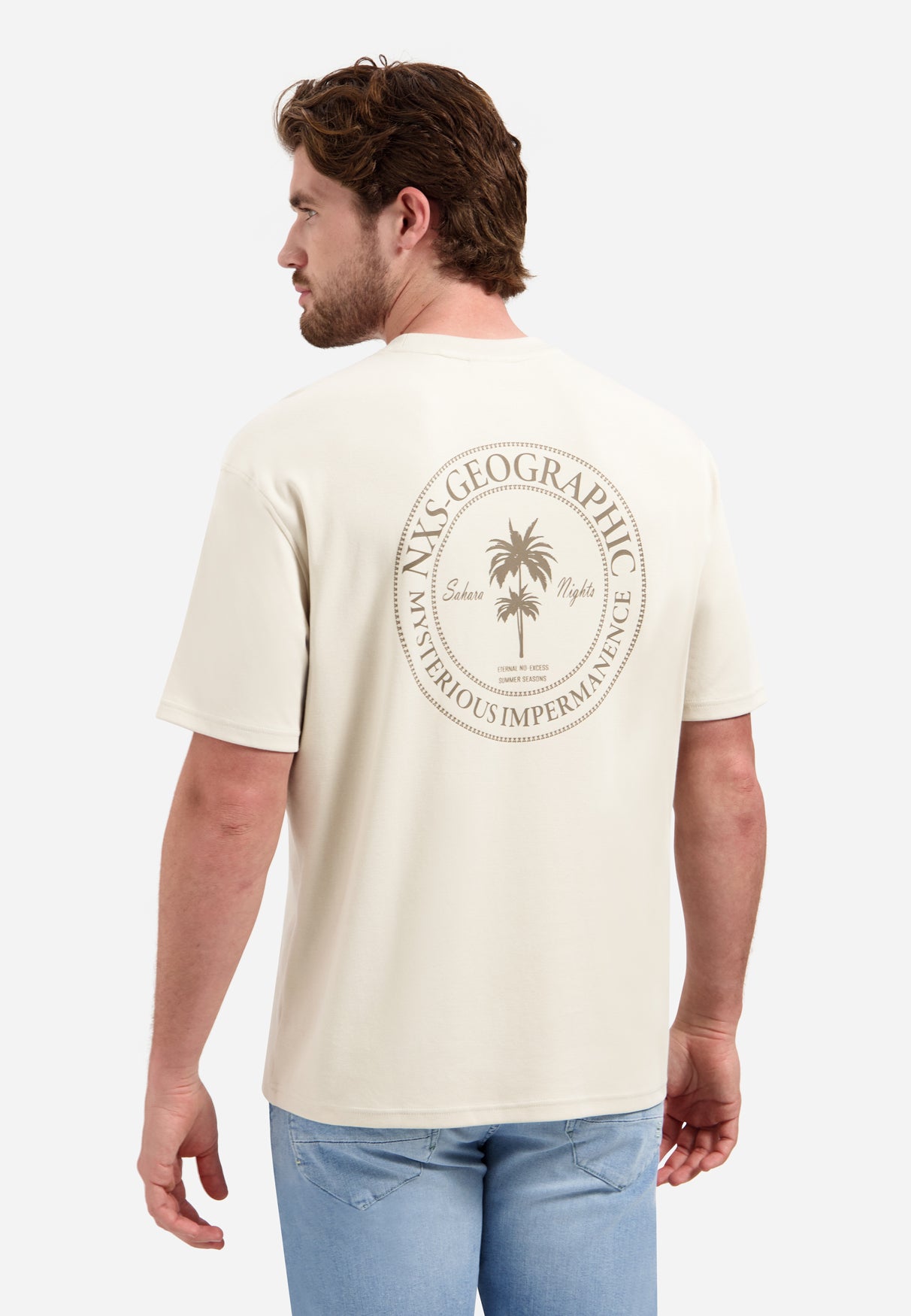 Short-sleeve crewneck T-shirt with back print | Stone