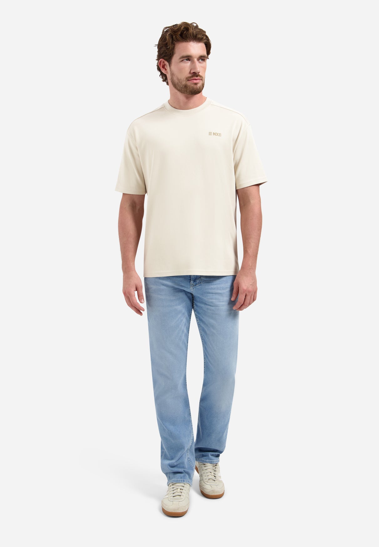 Short-sleeve crewneck T-shirt with back print | Stone