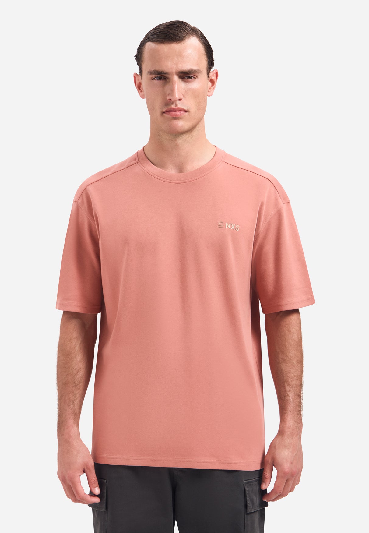 Short-sleeve crewneck T-shirt with back print | Coral