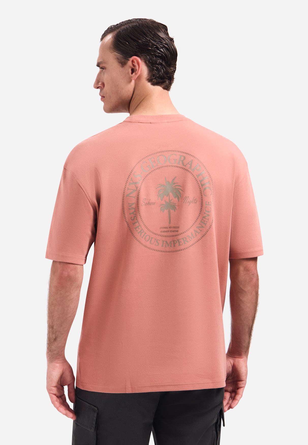 Short-sleeve crewneck T-shirt with back print | Coral