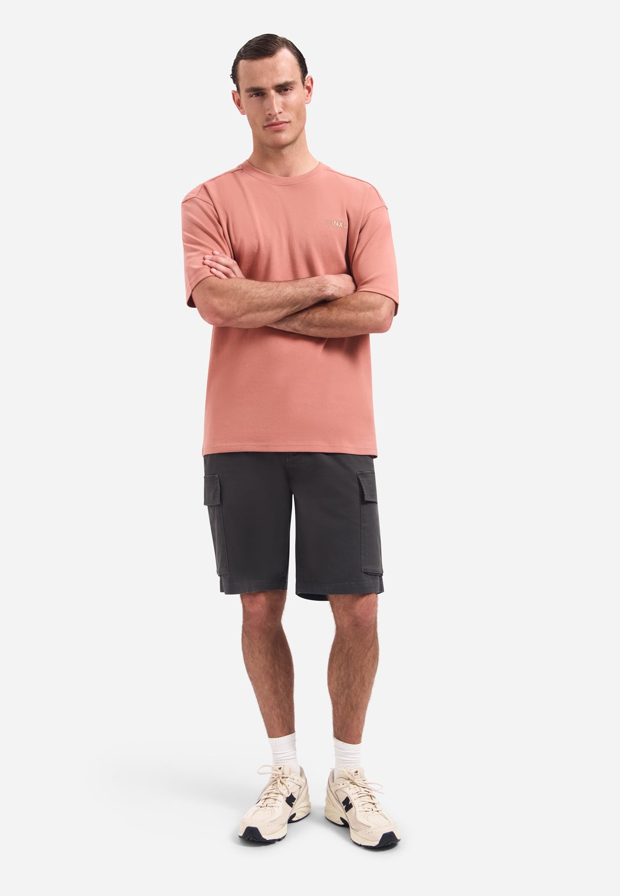 Short-sleeve crewneck T-shirt with back print | Coral