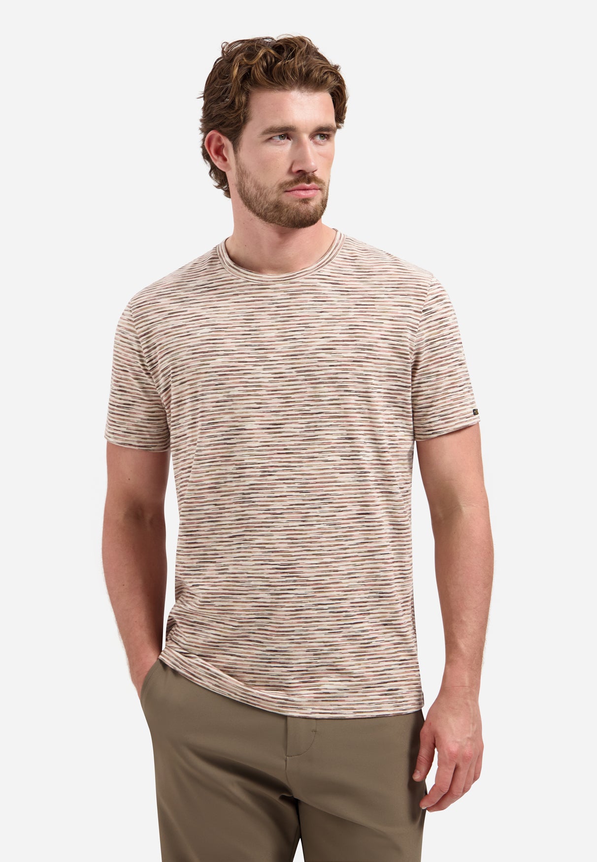 Short-sleeve striped crewneck T-shirt | Stone