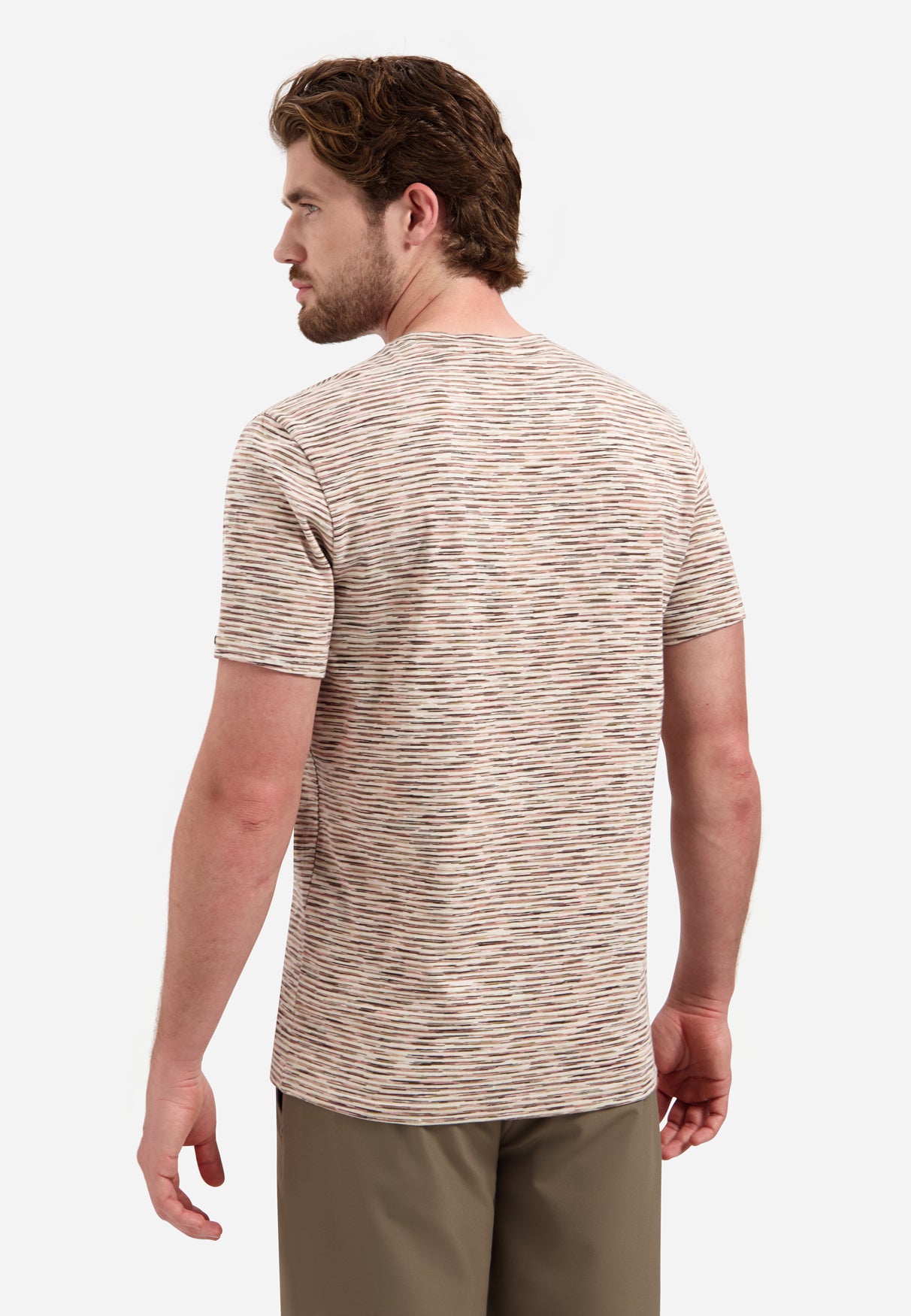 Short-sleeve striped crewneck T-shirt | Stone