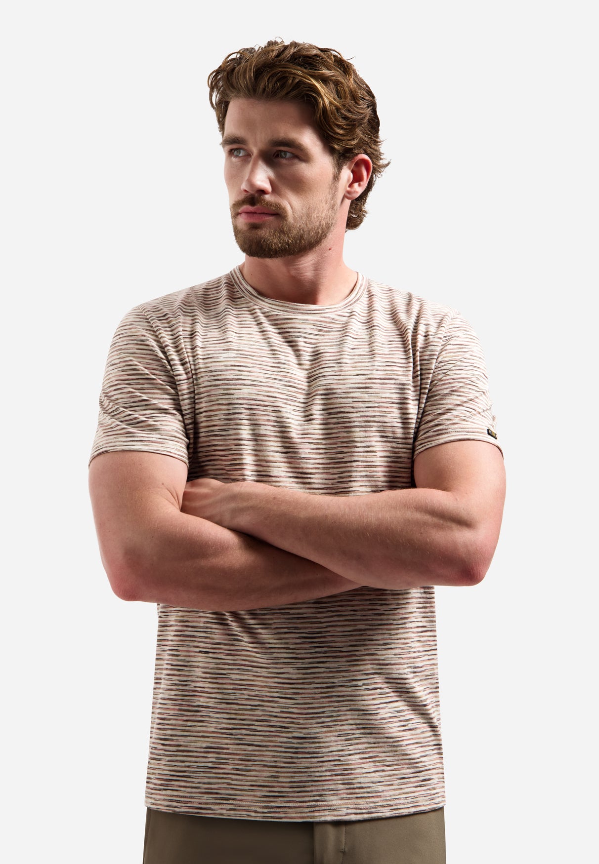 Short-sleeve striped crewneck T-shirt | Stone