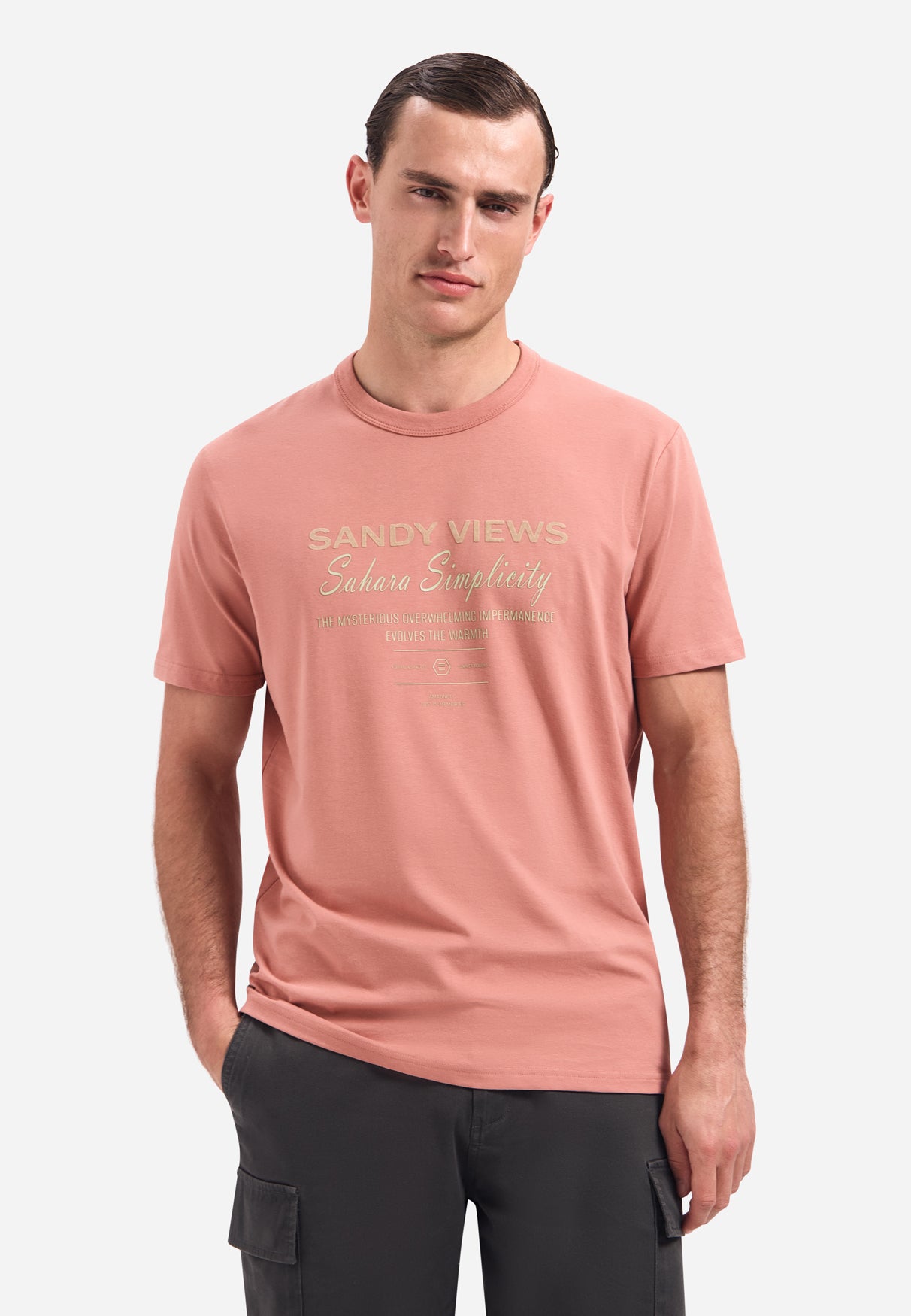 Short-sleeve crewneck T-shirt with print | Coral