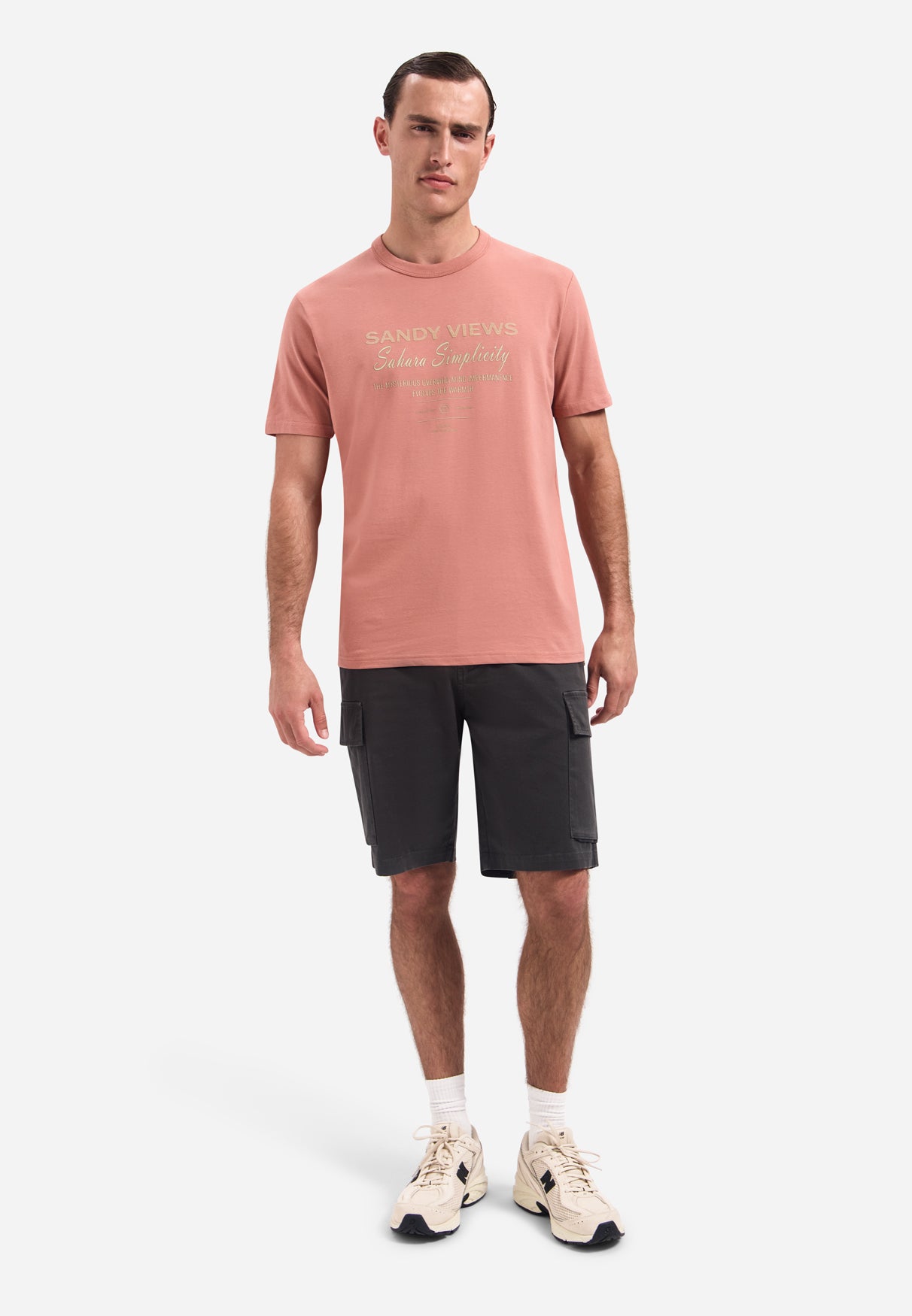 Short-sleeve crewneck T-shirt with print | Coral